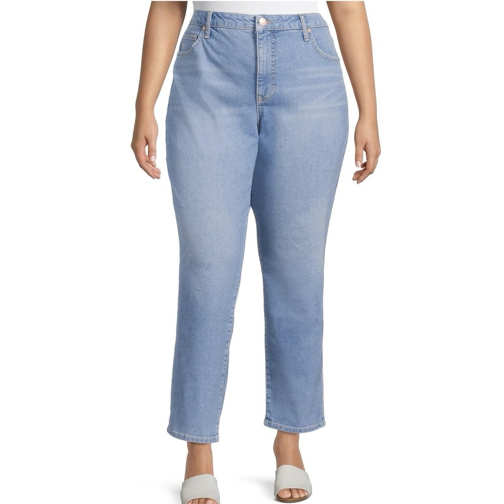 Terra & Sky Women's High Rise Straight Leg Light Wash Jeans Size 18W Petite